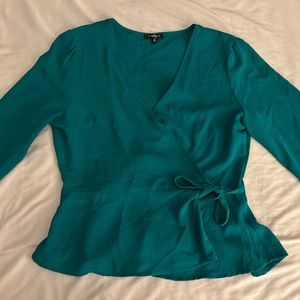 Green Peplum Wrap Tie Top from Dynamite